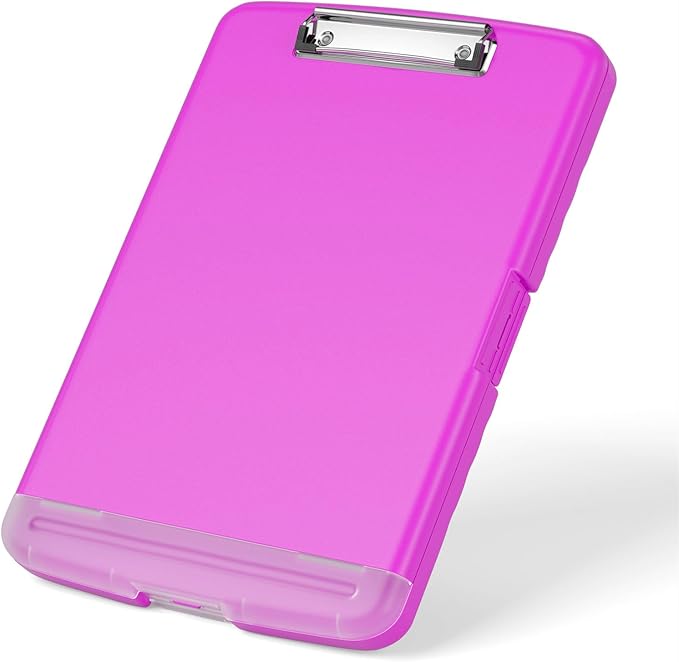 Rimilak Plastic Clipboard with Storage, 8.5 x 11 High Capacity Folio Nursing Case with Pen Holder, Size 14.2 x 9.6 x 1.2″ Folder Side-Opening for Classroom, Teacher, Smooth Writing, Magenta