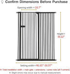 Lumizone Extra Tall Cat Gate 55.12" High Pressure Mounted Extra Wide 2025 New (17 Sizes) 1.37" Gap No Drilling Auto-Close One-Handed Operation Tall Pet Gate for Dogs(Black, 55.12" H x 46.65"-50.97" W)
