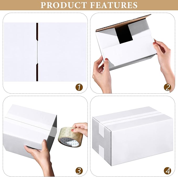 Outus 32 Pack 4 Sizes Shipping Boxes Mailers Corrugated Cardboard Box Kraft Mailing Boxes Small Packing Box with Packaging Tape for Shipping Packing Mailing (White)