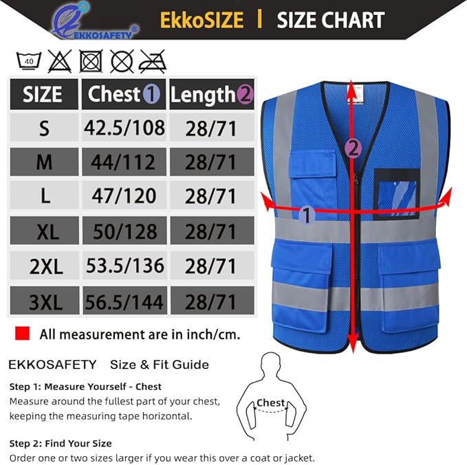 Hi Vis Reflective Safety Vest for Men Women Mesh High Visibility Vest with Pockets,Meets ANSI/ISEA Standards(EK170-Mesh-Blue-2XL)