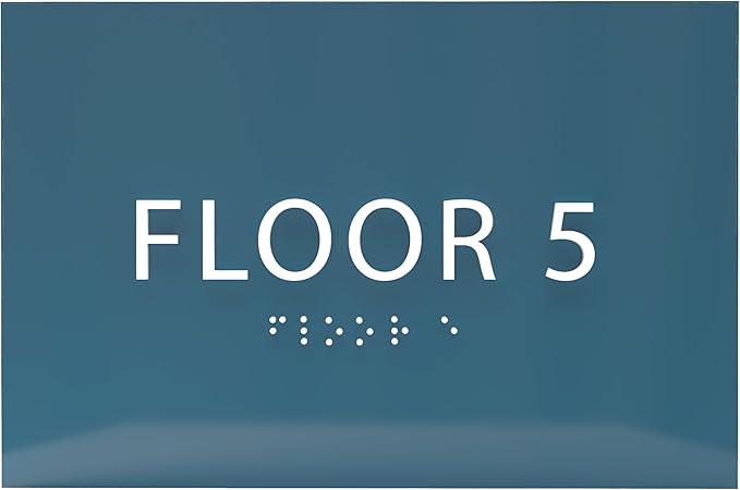 6" X4" Floor 5 Sign - ADA Compliant Tactile Graphics Grade 2 Braille Text | Wall Mount Plastic Directional Assistance, Floor Number Sign for Office, Schools, Hospitals, Apartments