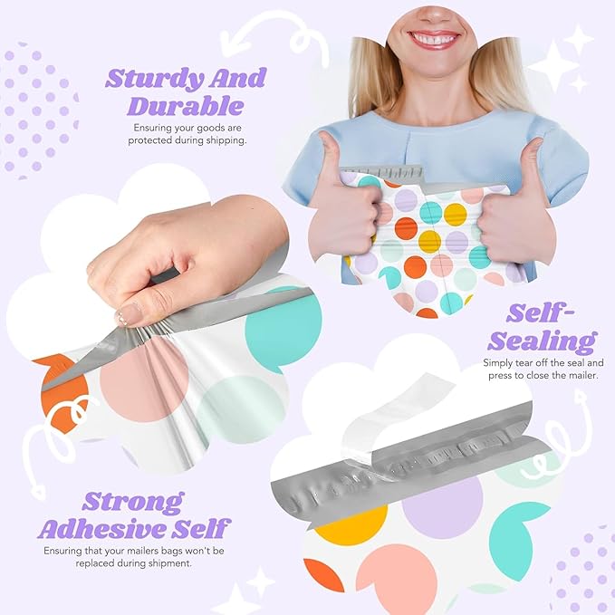 Metronic Cute Poly Mailers 6x9" 1200Pcs, Colorful Polka Dots Shipping Bags for Clothes, Self Adhesive Shipping Envelopes Waterproof Mailers Poly Bags Packaging Mailing Bags for Small Business