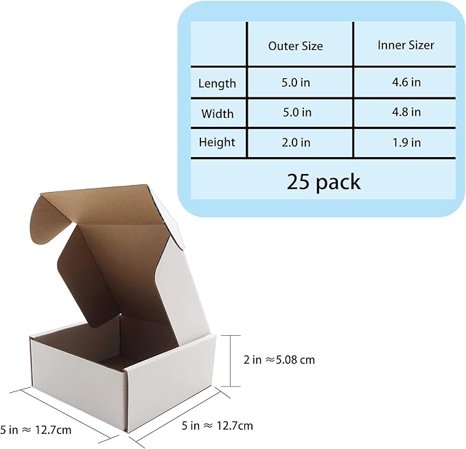 5x5x2 inch Shipping Boxes, White Corrugated Cardboard Box Literature Mailing Shipping Packaging Recyclable Storage Boxes and Craft Gifts Giving Products Business White Box Set of 25 (5''x5''x2'')