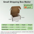 50 Pack 4x4x2'' Small Shipping Boxes, White Corrugated Cardboard Literature Mailers, Mailing Packaging Supplies for Small Business (W442-50)