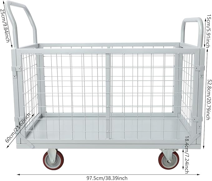 1800Lbs Platform Truck Cart with Cage, 4-in-1 Heavy Duty Cart Utility Cart with 4 Wheels for Warehouses and Logistics Centers 38.39 x 23.62 x 20.79 Inch