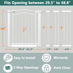 Fairy Baby 29.5"-48.8" Extra Wide Baby Gate for Stairs, Pressure Mounted Metal Long Dog Gates Indoor for House Doorways Walk Thru No Drill Pet Gates Child Safety Gate for Kids, White