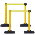 OangeStar 4-Pack Commercial Crowd Control Stanchions with 10ft Retractable Belt, Heavy Duty Queue Barriers for Events, Black Rubber Base Post for High Traffic Areas, Banks & Retail Stores, Yellow