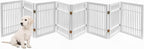 Pet Dog Gate Strong and Durable Freestanding Folding Acacia Hardwood Portable Wooden Fence Indoors or Outdoors by Urnporium (White Pet Gate, 8 Panel 24" Tall)