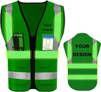 YOWESHOP High Reflective Visibility Safety Vest with Pockets and Zipper Custom Your Logo Safety Workwear