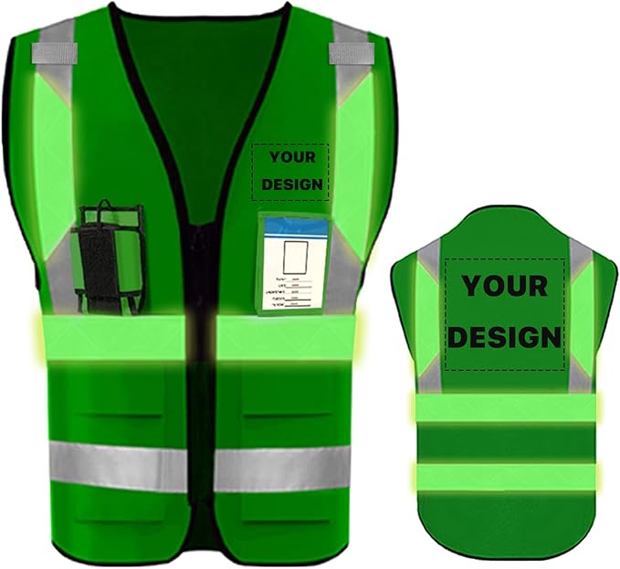 YOWESHOP High Reflective Visibility Safety Vest with Pockets and Zipper Custom Your Logo Safety Workwear