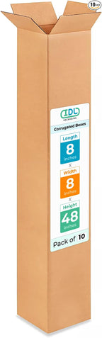 Tall Moving & Shipping Boxes 8x8x48 inches (10-Pack) - Extra Strength 200 lb vs Regular - Corrugated Moving Boxes for USPS/UPS/FEDEX - Packing Box - Moving Cardboard Box by IDL Packaging
