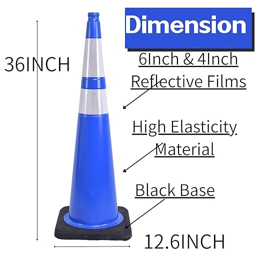 BESEA 8Pack 36” inch Traffic Cones Blue Road Parking Cones Construction Safety Cone Structurally Stable for Traffic Control(Blue Color)
