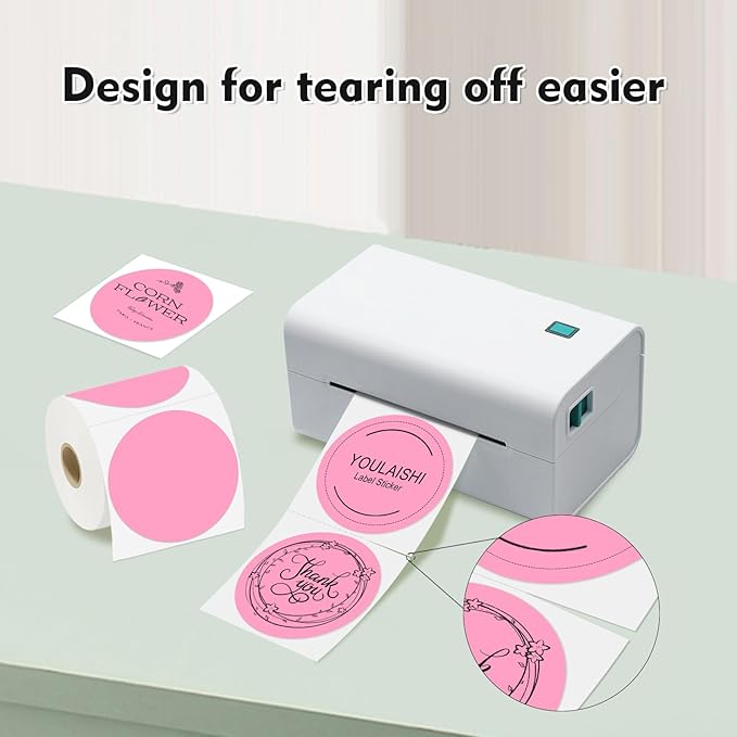 3 X 3 Inch Color Coding Dot Labels Circle Thermal Printable Waterproof 500 Pcs Round Stickers Adhesive Writable for Office, Home, Garage, DIY Sticker, Barcodes, Name Tag, Pink