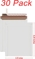 Rigid Mailers 30 Pack 6.25 x 8.25 inches White Self Seal Stay Flat Bulk Cardboard Kraft No Bend Mailers Peel and Seal for Document Photos Pictures Papers Files CD