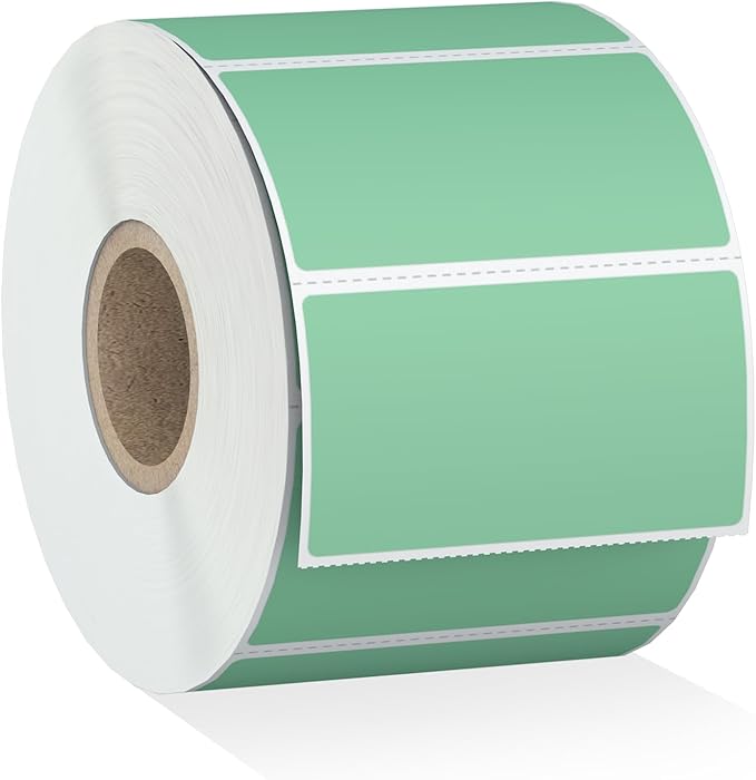 Misofuki 2.25" x 1.25" Green Direct Thermal Barcode Labels 1000 Pcs for Zebra ZD410 ZD411 LP2824, 2-1/4x1-1/4 1 Roll Waterproof Strong Adhesive Perforated Return Address Labels Used with Rollo MUNBYN