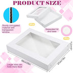 5 Set Corrugated Full Sheet Window Cake Box 26x18x4 Inch with Cake Board and Pink Satin Ribbon Heavy Duty Large Rectangle Bakery Boxes with Window White Bakery Boxes for Packaging Cupcake