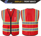 Reflective Mesh Safety Vest for Men Women with 5 Pockets and Zipper Front High Visibility Mesh Vest Hi Vis Construction Work Vest,Meets ANSI/ISEA Standards(EK175-Red-3XL)