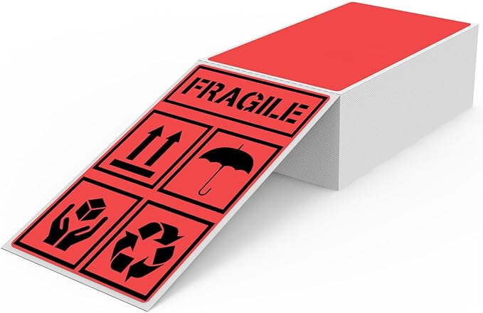 Red Thermal Labels 3 × 5 Inch Vinyl Self-Adhesive Fanfold Direct Shipping Stickers Waterproof Perforated Printer Decal for Office Warehouse Barcode 300 PCS