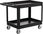 2-Tier Rolling Tool Cart,Heavy-Duty Plastic Service Cart with Lipped Shelves,550 lbs Capacity Utility Cart,46 x 26 Inch Rolling Work Carts for Garage,Salon,Kitchen,Office-Black
