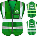 YOWESHOP High Visibility Safety Vest Custom Your Logo Protective Workwear 5 Pockets With Reflective Strips Outdoor Work Vest (M, Green Luminous)