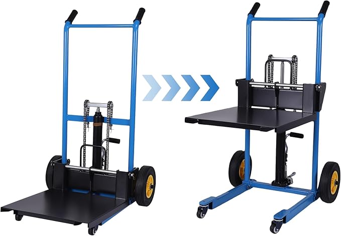 Hydraulic Material Lift Pallet Truck, Pallet Jack Table Cart with Swivel Casters and Cover, 450 Lbs Manual Forklift Material Stacker for Construction Warehousing and DIY Projects