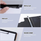 Clipboard Folder, A4 Foldable Clipboard with Horizontal and Vertical Double Metal Clips, 360 Degree Foldable Binder Clipboards with Pen Holder, File Cover Work Folder Clipboards, Orange