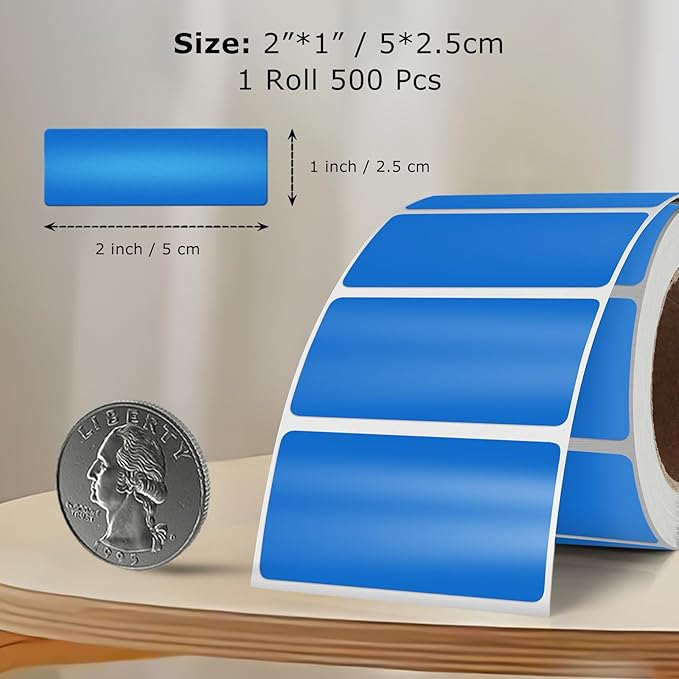 Blue Color Coding Labels 1 × 2 Inches Self-Adhesive Vinyl Rectangle Stickers Waterproof Name Tags Removable Roll for Office School Home 500 PCS