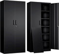 Yizosh Metal Garage Storage Cabinet with 2 Doors and 5 Adjustable Shelves - 71" Steel Lockable File Cabinet,Locking Tool Cabinets for Office,Home,Garage,Gym,School (Black)