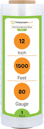 PSBM 1 Roll 12 Inch x 1500 Feet 80 Gauge Stretch Film/Wrap, Heavy Duty Industrial Strength Clear Shrink Plastic Wrap for Moving, Packing, Shipping, Pallet Wrapping & Storage