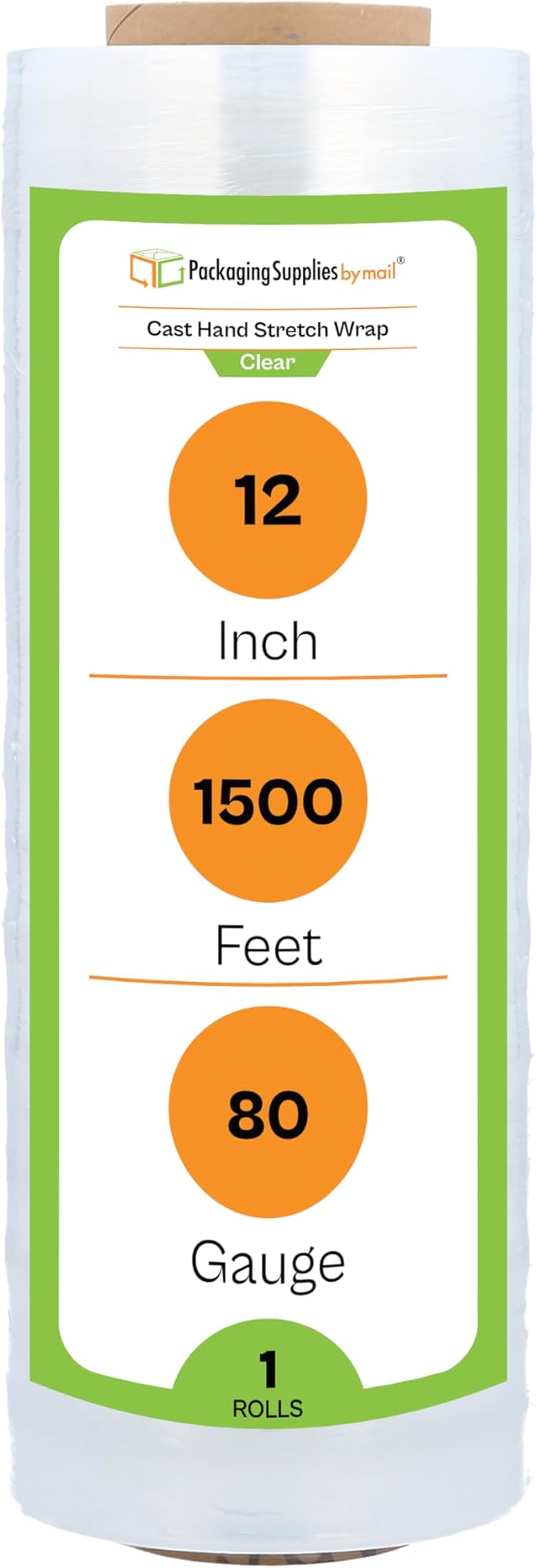 PSBM 1 Roll 12 Inch x 1500 Feet 80 Gauge Stretch Film/Wrap, Heavy Duty Industrial Strength Clear Shrink Plastic Wrap for Moving, Packing, Shipping, Pallet Wrapping & Storage