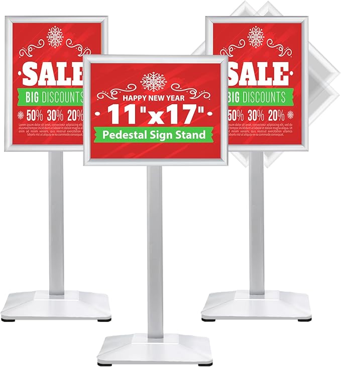 Sign Stand 11x17inch Pedestal Sign Holder Poster Stand 3Packs Adjustable Floor Standing Sign Holder with Heavy Duty Display Stand for Indoor Outdoor Business Store Sign Holders(Silver)