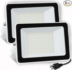 UFOND 10000 Lumens LED Flood Lights,100W Outdoor Waterproof Floodlights, Lighting Angle Adjustable,Portable Light with Plug for Garage,Yard,Garden,Porch(2 Pack)