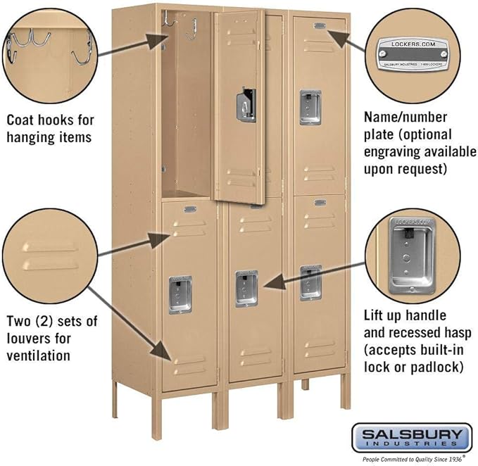 Salsbury Industries 62352TN-U Double Tier 36-Inch Wide 5-Feet High 12-Inch Deep Unassembled Standard Metal Locker, Tan Brown