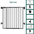Babelio Baby Gate for Stairs, Kitchen & Doorways, No Bottom Bar| One-Handed Operation| Auto-Close| Hardware Mount (Drill Needed) Safety Dog/Pet Gate (Black - B17, 26-43" W, 28" H)