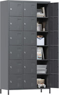 72" inch Employee Locker, Tall Metal Storage Locker with 18 Doors for Employees School Hospital Garage Gym Home Office with Hooks Requires Assembly (Dark Gray)