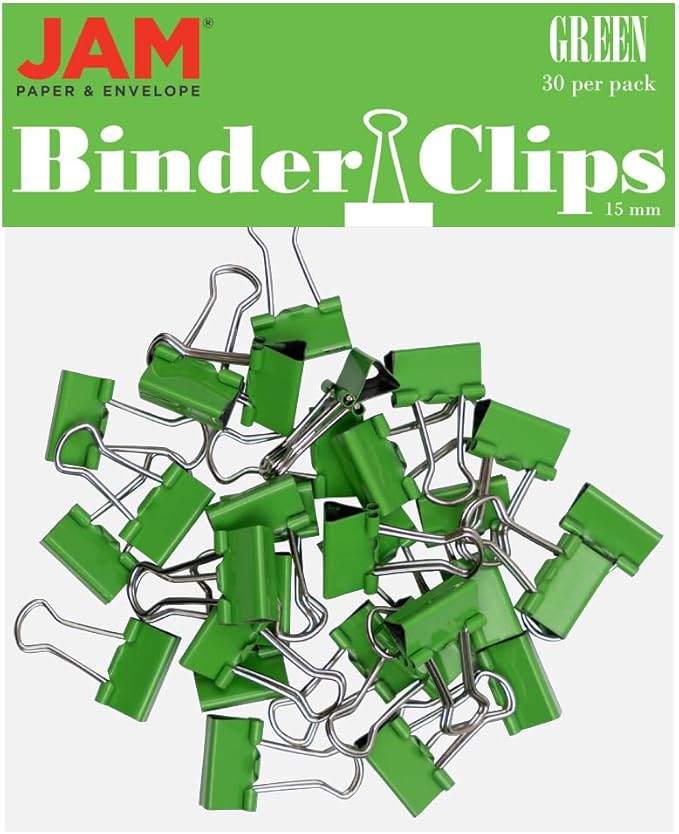 JAM PAPER Colorful Binder Clips - Extra Small - 3/5 Inch (15 mm) - Green Binderclips - 30/Pack