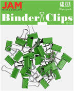 JAM PAPER Colorful Binder Clips - Extra Small - 3/5 Inch (15 mm) - Green Binderclips - 30/Pack