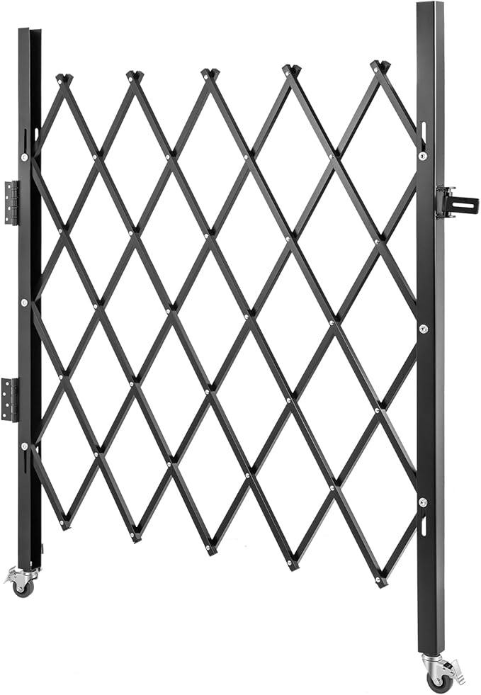 VEVOR Single Folding Security Gate, 51.57" H x 66" W Folding Door Gate, Steel Accordion Security Gate, Flexible Expanding Security Gate, 360° Rolling Barricade Gate, Scissor Gate or Door with Padlock