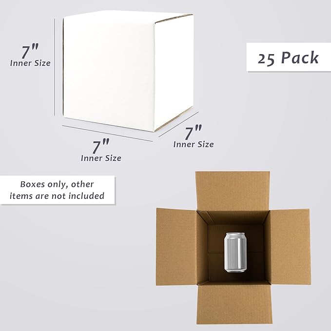 Frametory 7x7x7 Pack of 25 Corrugated Cardboard Packing Shipping Mailing Moving Carton Boxes, White