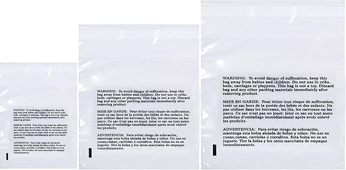 Poly Bags with Suffocation Warning 16x22, 20x24, 24x28 - X-Large Combo Pack of 150 (50 each size) - Clear Poly Bags by Retail Supply Co - Extra Strong Seal