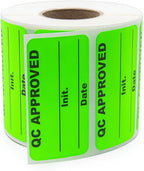 QC Approved Quality Control Labels, 2" x 1", Bright Green, 500 Labels per Roll, Permanent Adhesive for Inspection & Inventory Use