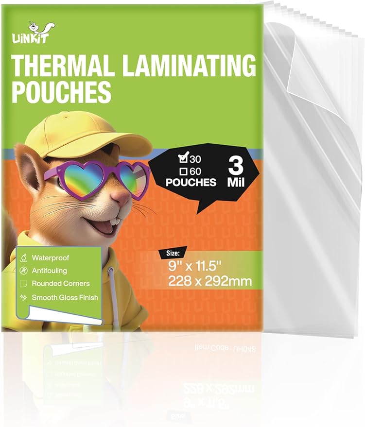 Uinkit 3Mil Laminating Pouches, 30-Pack Letter Size (8.5x11 Inches) - Thermal Laminating Sheets for Documents, Photos, Crafts - Bubble-Free, Crystal Clear Finish for Use with Laminator Machine