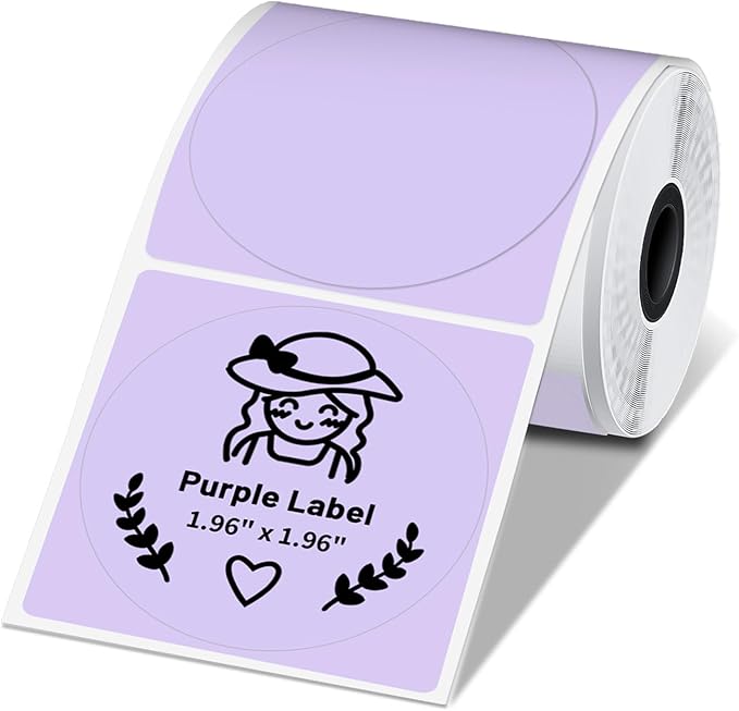 Phomemo Circle Labels for M110/M110S/M120/M200/M220 Label Maker, 1.96" x 1.96"（50x50 mm） Round Thermal Label for Barcode Labels, DIY Logo Design, Purple