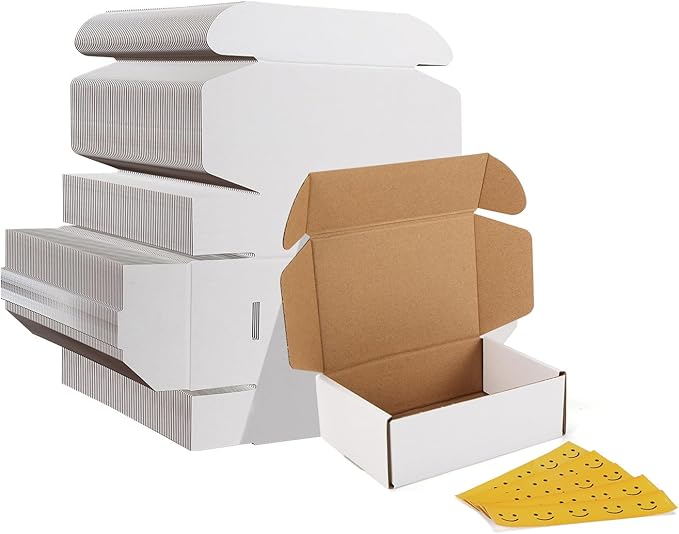 HORLIMER 6x4x2 inches Shipping Boxes Set of 75, White Corrugated Cardboard Box Literature Mailer