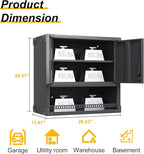 Metal Wall Mounted Cabinet with Locking Doors, Open Shelf, Adjustable Hanging Garage Storage Cabinet, Floating Upper Tool Cabinets for Shop, Kitchen, Bathroom (Black, 30''W x 12''D x 30''H)