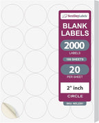 NextDayLabels - Laser/Ink Jet White Labels (2" Round for None Bleed Printing - 20 Per Page | 2000 Labels)