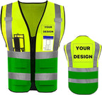 YOWESHOP High Reflective Visibility Safety Vest with Pockets and Zipper Custom Your Logo Safety Workwear
