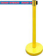 Retractable Stanchion, 6 SPECIALTY Posts + Signframe, 36" Ht, 78" Special Event & Holiday Theme Belt + Bonus Replacement Cassettes + Wall Receiver (YEL Post/Grand Opening Belt)