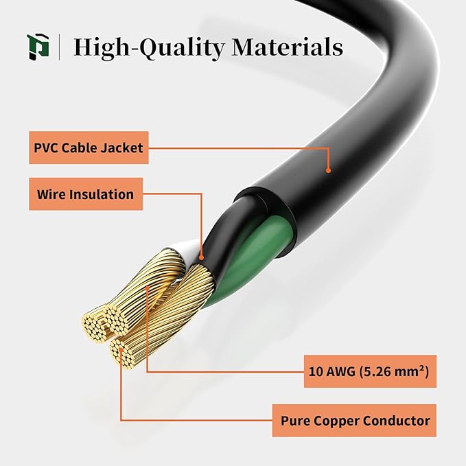 PLUGTUL 10 Gauge Extension Cord 100FT, Black Outdoor Extension Cord with Lighted End, Heavy Duty,15A 1875W SJTW, ETL Listed