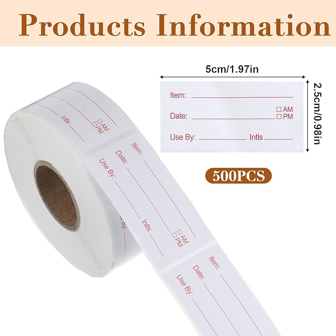 Dissolvable Labels, 1Rolls 500 Pieces 1 x 2 Inch Dissolvable Stickers Labels Food Storage Freezer Date Stickers for Refrigerator Removable Food Label for Freezer Refrigerator Foods Containers